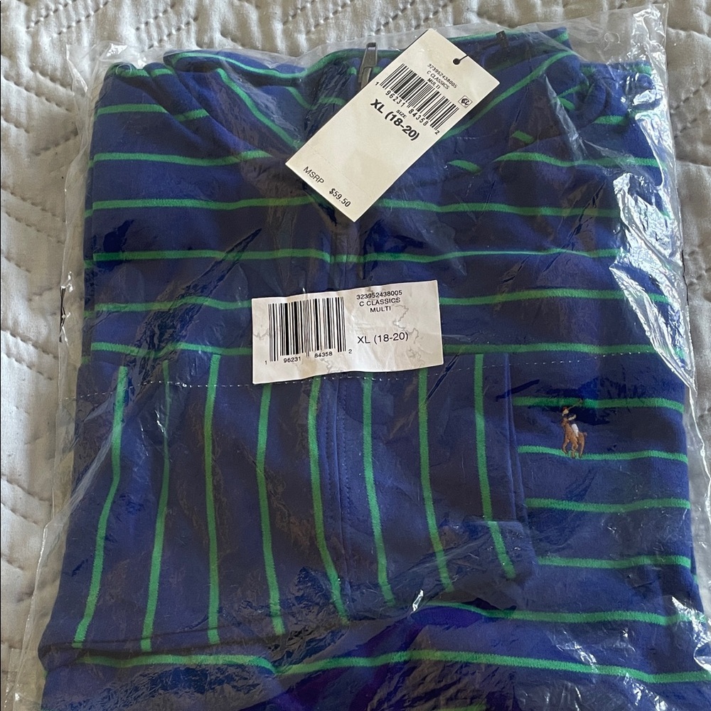 Blue and Green Striped Polo Shirt XL